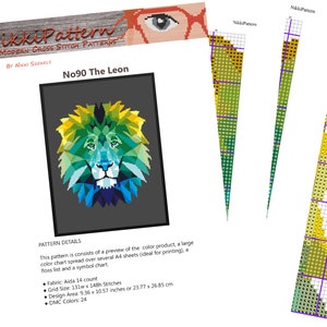 Dierlijk kruissteekpatroon Geometrische leeuw Wild dier Kat Afdrukbare PDF Instant download Borduurschema Geteld Xstitch DIY Verjaardag Gif afbeelding 7