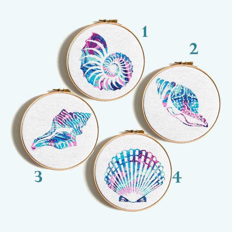 Seashells Cross Stitch Pattern Watercolor Cross Stitch Counted Etsy