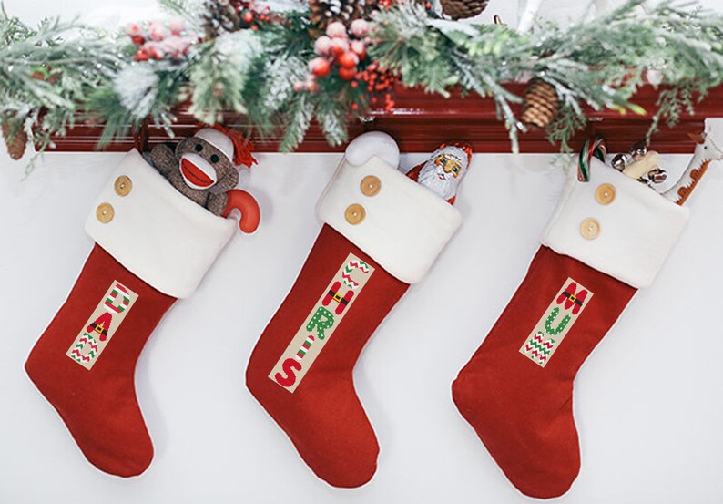 Christmas alphabet cross stitch pattern, Font for making Christmas socks, Personalized Ornaments, Set of 6 design, Santa Claus fonts image 4