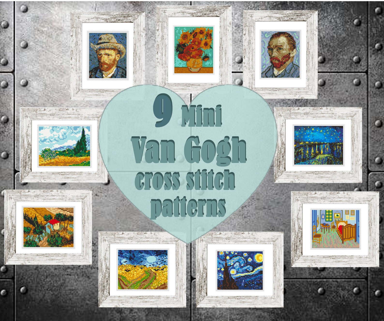 Set of 9 Mini Van Gogh Cross Stitch Pattern Modern Tiny Art Etsy