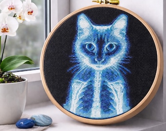 Funny cat cross stitch pattern, Cat X-ray x-stitch, Spooky and Quirky X-Ray cat, Unique embroidery pattern, Instant download