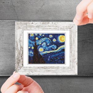 Starry Night Cross Stitch Pattern, Van Gogh Counted Cross Stitch, Tiny Art, Mini Masterpiece, Famous Painting Pattern PDF Instant download