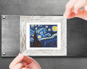 ゴッホの星月夜クロスステッチ図案 – ローヌ川の星月夜刺繍PDF、名画