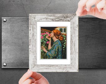 Mini cross stitch pattern Modern tiny art - The Soul of the Rose - by Waterhouse Small famous artwork Mini embroidery PDF