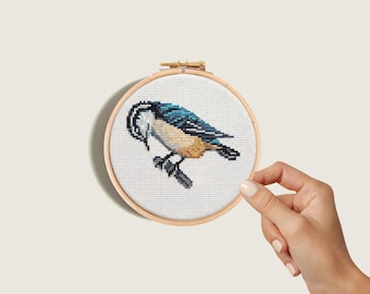 Nuthatch Cross Stitch Pattern, Mini Bird Embroidery (PDF Pattern)