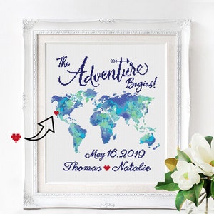 Modèle de point de croix de mariage, cadeau d'anniversaire de mariage, nom personnalisé, nom personnalisé, cadeau de mariage d'anniversaire d'amour Téléchargement numérique