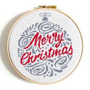 Christmas ornament cross stitch pattern, Merry Christmas embroidery, Modern funny DIY for kids, Easy silhouette stitch, Instant download