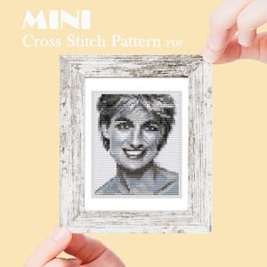 Princess Diana mini cross stitch pattern, Modern tiny art, Famous tiny miniature picture painting, Small easy frame art Easy hand embroidery