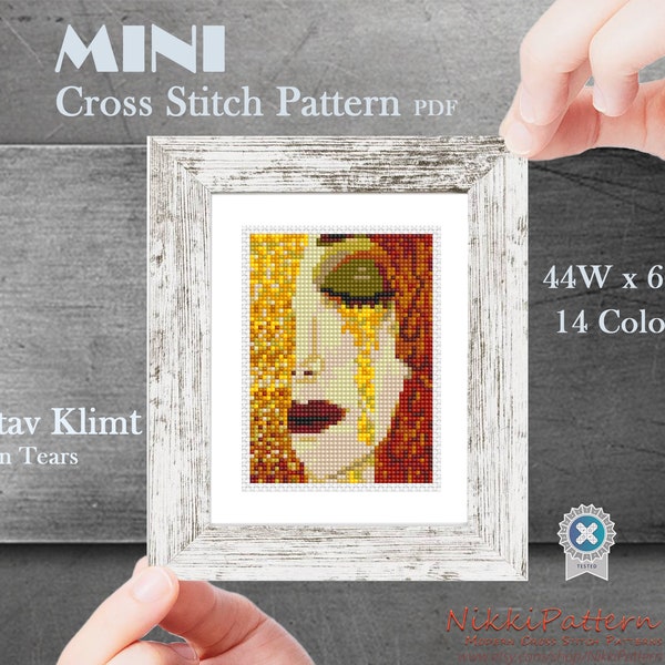 Mini modèle de point de croix ART - Larmes d'or - de Gustav Klimt Célèbre peinture point de croix modèle PDF Small Tiny Art miniature Little art