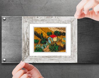 Mini-kruissteekpatroon Art Modern klein - Vallei met ploeger van bovenaf gezien door Vincent van Gogh Beroemde kunstminiatuurschilderij Easy