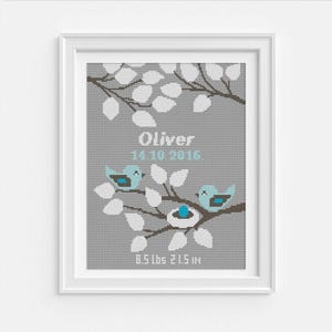 Birth announcement modern cross stitch pattern, Girl Boy nursery decor, DIY birth sampler, counted Embroidery pattern, Instant download PDF