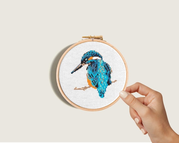 小さな鳥のクロスステッチ図案PDF。カワセミ、小さな鳥の刺繍デザイン