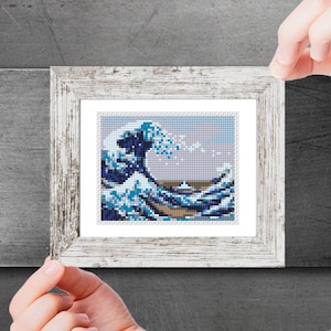 The Great Wave off Kanagawa, Mini cross stitch pattern by Hokusai, Modern tiny famous art, Mini masterpiece, miniature painting Easy PDF