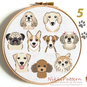 Dogs Cross Stitch Pattern Dog Modern cross stitch Animal cross stitch Easy Pug Welsh Corgi Shih Tzu Labrador Retriever Poodle Chihuahua Fox