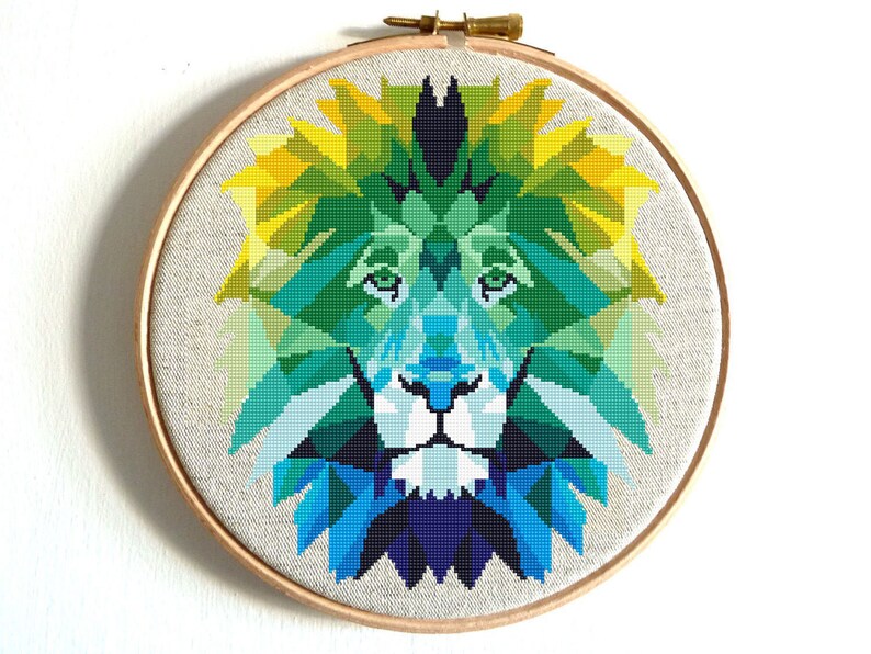 Dierlijk kruissteekpatroon Geometrische leeuw Wild dier Kat Afdrukbare PDF Instant download Borduurschema Geteld Xstitch DIY Verjaardag Gif afbeelding 6