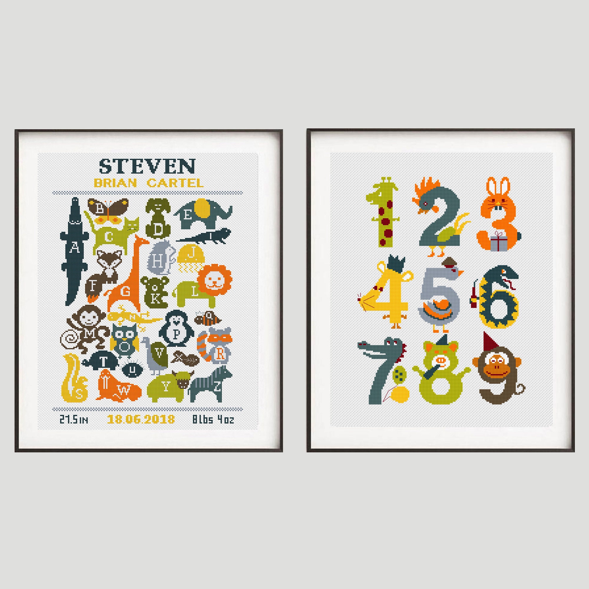 Birth Announcement Cross Stitch Pattern Animals Alphabet Etsy