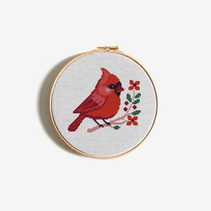 Northern Cardinal Cross Stitch Pattern, Cute Bird with Flowers, Mini Songbird Design, Easy Counted X-Stitch, Instant PDF Download image 11