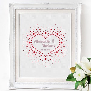 Schema moderno per punto croce per matrimonio, schema personalizzato per punto croce, regalo di anniversario di matrimonio, regalo fai da te in formato PDF digitale