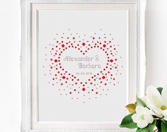 Wedding modern cross stitch pattern Personalized counted cross stitch chart Love anniversary wedding gift Customizable DIY gift Digital PDF