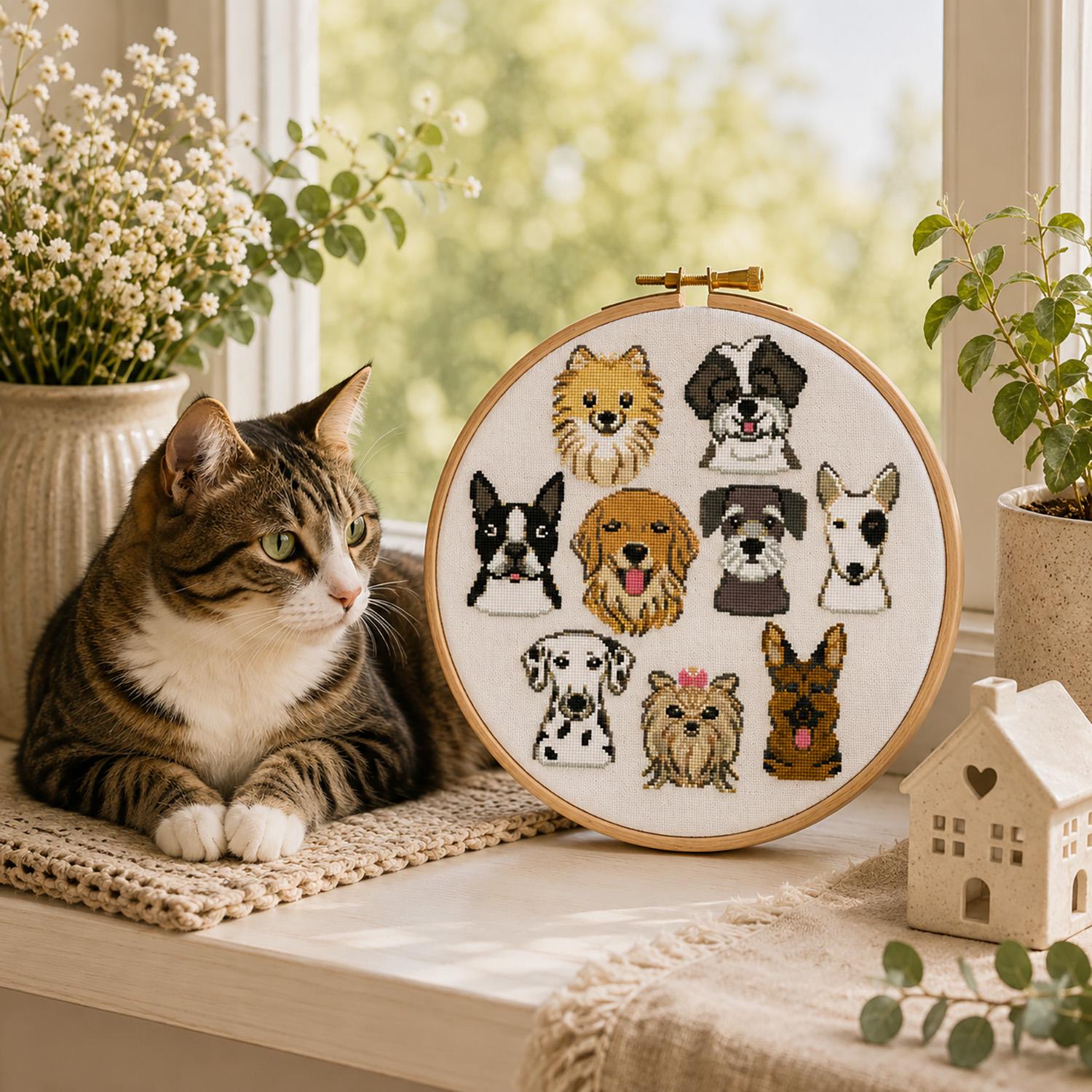 犬のクロスステッチパターン、ミニ刺繍動物デザイン、ミニ簡単犬の