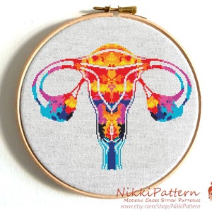 Uterus cross stitch pattern Anatomy cross stitch Human Anatomical body cross stitch Science cross stitch Flower Uterus PDF Embroidery Love