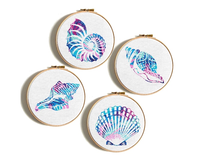 Mandala Sea Shell Cross Stitch Pattern Set , Beach Cross Stitch Pattern ...