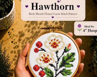 Hawthorn cross stitch pattern, Birth Month Flower, May flower, Mini and easy designs, The birth flower of May, Instant Download