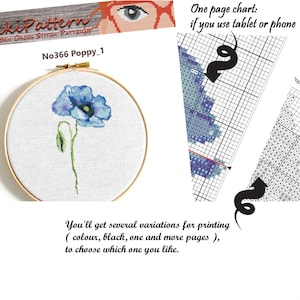 Poppy flower modern cross stitch pattern PDF Blue poppies watercolor cross stitch bundle Floral counted cross stitch Easy Poppy flower chart image 2