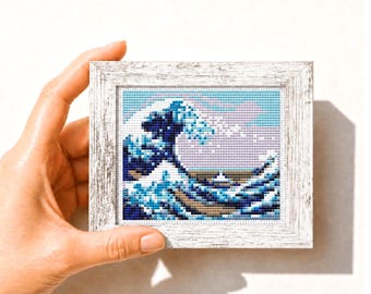 The Great Wave off Kanagawa, Mini art cross stitch pattern by Hokusai, Modern tiny famous painting, Mini masterpiece, Digital PDF download