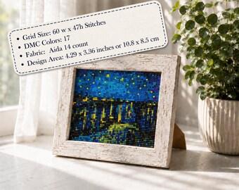 ゴッホ「星月夜」クロスステッチパターン – ローヌ川の星月夜刺繍PDF