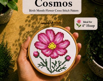 Schema per punto croce Cosmos, Fiore del mese di nascita, Fiore di ottobre, Disegni mini e facili, Il fiore di nascita di ottobre, Download immediato
