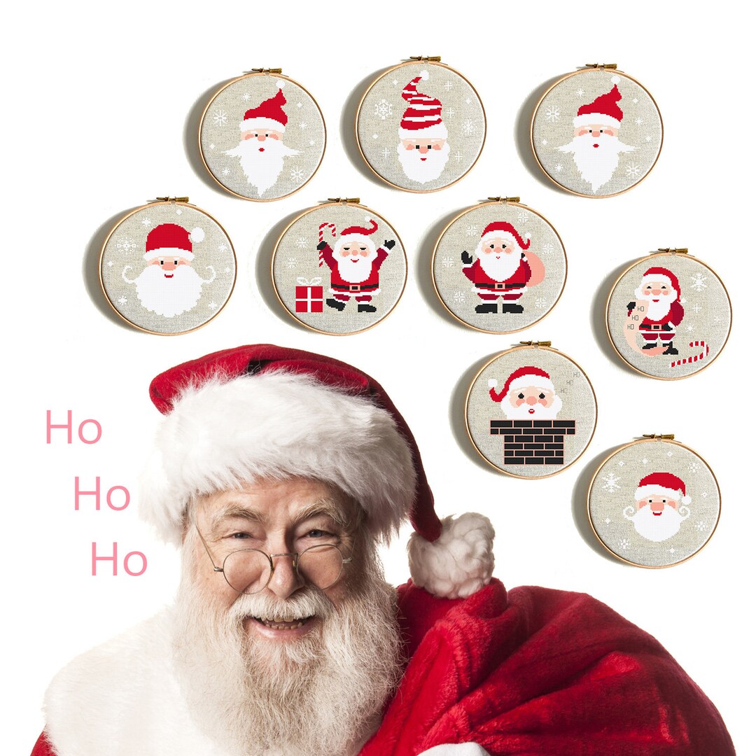 Santa Claus Christmas Cross Stitch Pattern Set Small Cross Stitch Santa ...