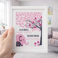 Baby Birth announcement cross stitch pattern, Pink Elephant Nursery Wall Art with DIY Custom Name & Birth Details, Digital download PDF
