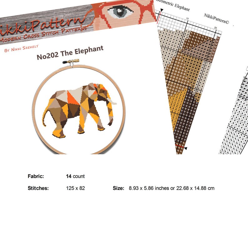 Geometric Elephant Cross Stitch Pattern Funny Cross Stitch Etsy