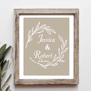 Wedding modern cross stitch pattern Personalized counted cross stitch chart Love anniversary wedding gift Digital download PDF