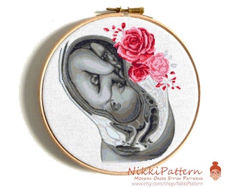 Embryo cross stitch pattern Human anatomy cross stitch Modern female cross stitch flower uterus cross stitch PDF woman reproductive organs