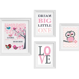 Birth announcement cross stitch pattern, Cute birds family, Personalized baby name, Custom name, Modern easy embroidery, Instant download