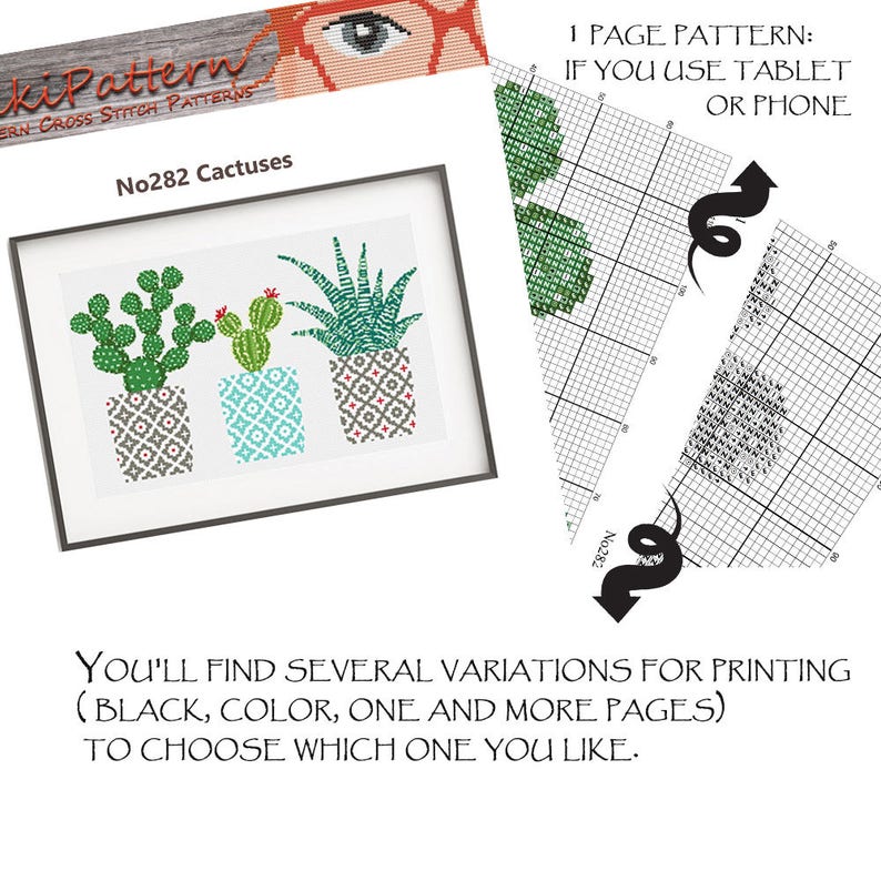 Cactus cross stitch pattern Geometric cross stitch pattern Natural embroidery sampler Flower, floral cross stitch PDF printable Modern Gift image 7