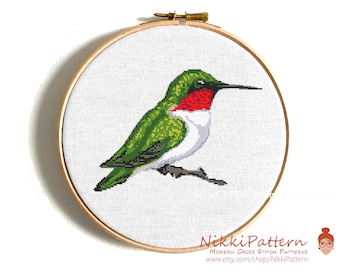 Hummingbird cross stitch pattern Modern embroidery art Watercolor bird cross stitch chart Counted cross stitch Kolibri PDF Instant download