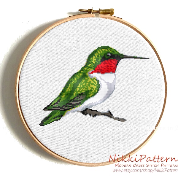 Hummingbird cross stitch pattern Modern embroidery art Watercolor bird cross stitch chart Counted cross stitch Kolibri PDF Instant download