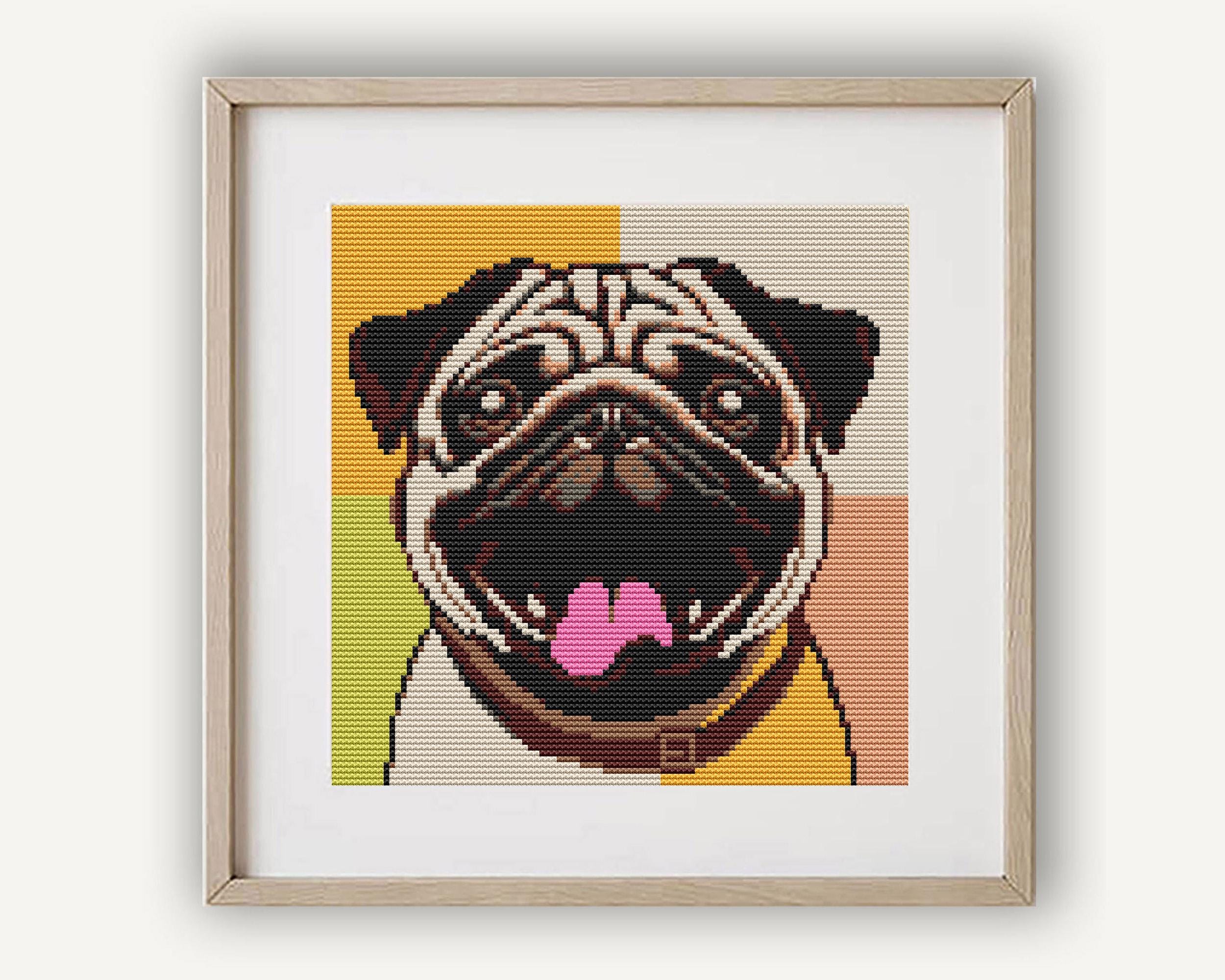 Dog cross stitch pattern, Pug cute dog, Abstract pop art, Modern easy x-stitch, Cute animal cross stitch chart, Digital Instant Download PDF