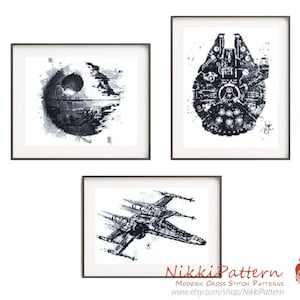 Modern cross stitch pattern Star character Fan art monochrome cross stitch chart, spaceship embroidery design Pattern keeper PDF