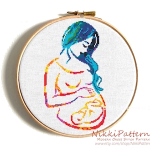 Mother with baby cross stitch pattern Modern cross stitch PDF pattern Counted cross stitch Instant download