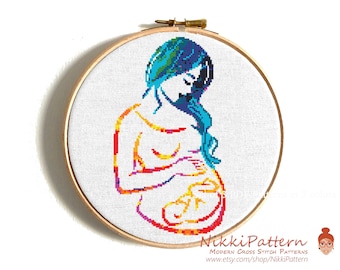 Mother with baby cross stitch pattern Modern cross stitch PDF pattern Counted cross stitch Instant download