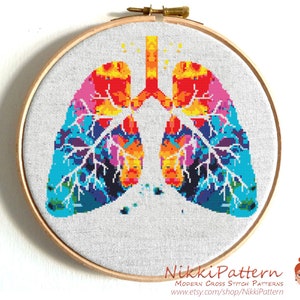 Modern cross stitch pattern Human Anatomy cross stitch Lungs cross stitch Science cross stitch chart Rainbow pattern Funny cross stitch PDF