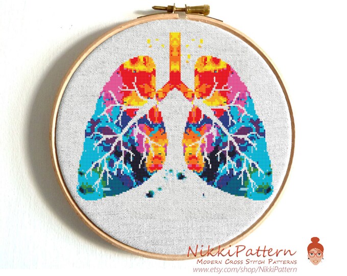 Funny Anatomy Cross Stitch Pattern, Human Body Art, Colorful Intestine ...
