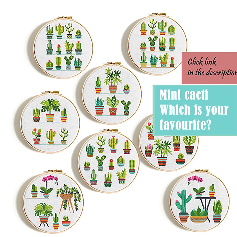 Cactus cross stitch Pattern PDF Minimalist modern cross stitch set 3 Cacti Succulent cross stitch chart PDF Instant download image 3