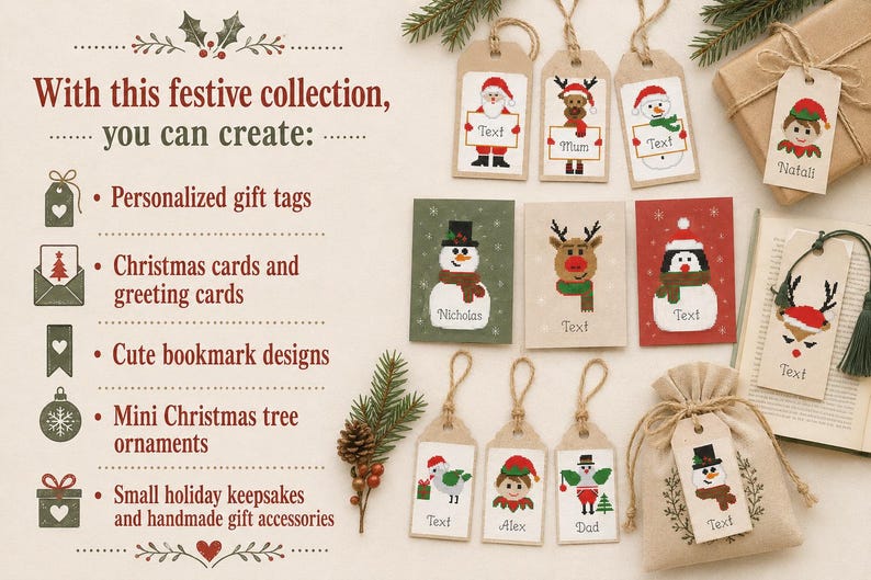 Santa Craftable Christmas Cross Stitch Gift Tags – Mini Funny Christmas Ornaments ...