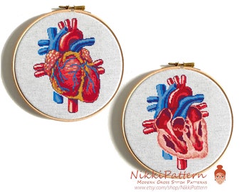 Heart cross stitch pattern Human anatomical heart cross stitch Geek counted cross stitch heart Modern cross stitch PDF Easy cross stitch