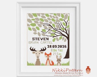 Birth Announcement modern cross stitch pattern, funny nursery decor, DIY new baby gift, Girl, Boy baby shower, counted cross stitch